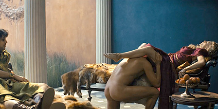 Adult son watches as a slave gives his mother cunnilingus